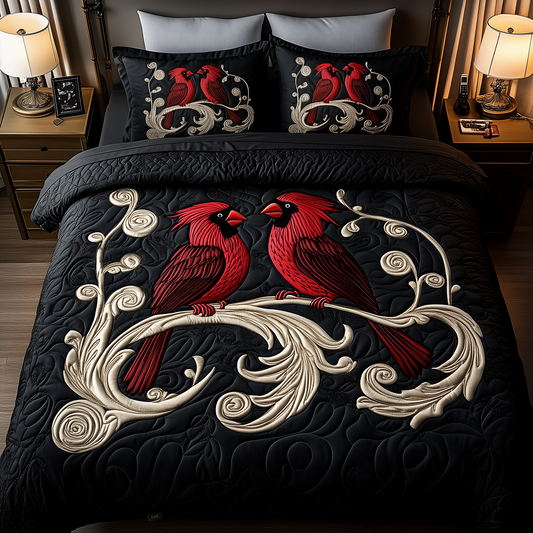 Red Cardinal Couple 3-Piece Quilted Bedding Set GFTOTP648