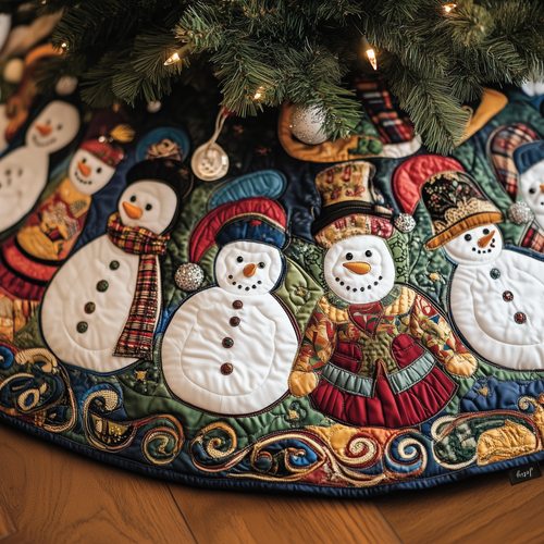 Vintage Christmas Snowman Quilted Tree Skirt GFTOTP659