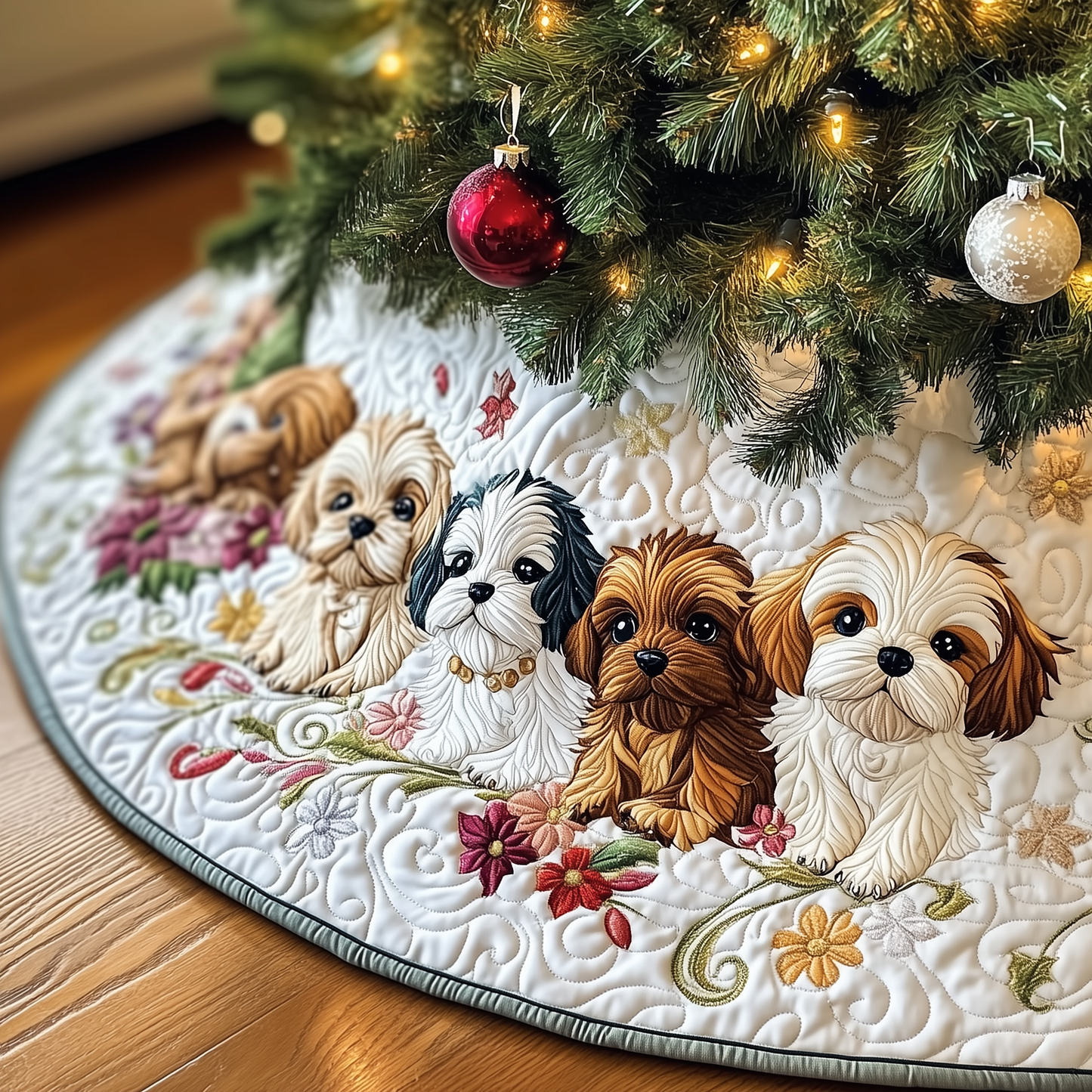 Adorable Shih Tzu Quilted Tree Skirt GFTOTP733