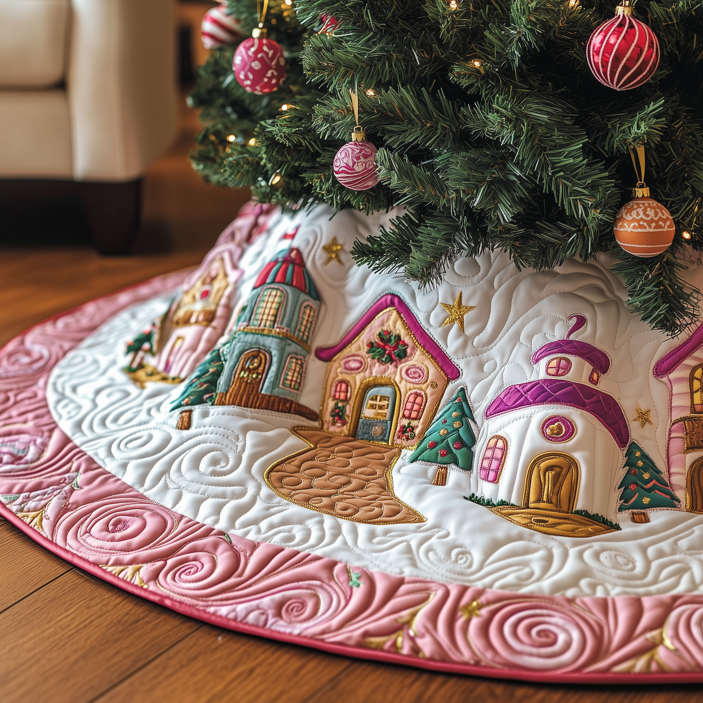 Christmas Village Quilted Tree Skirt GFTOTP763