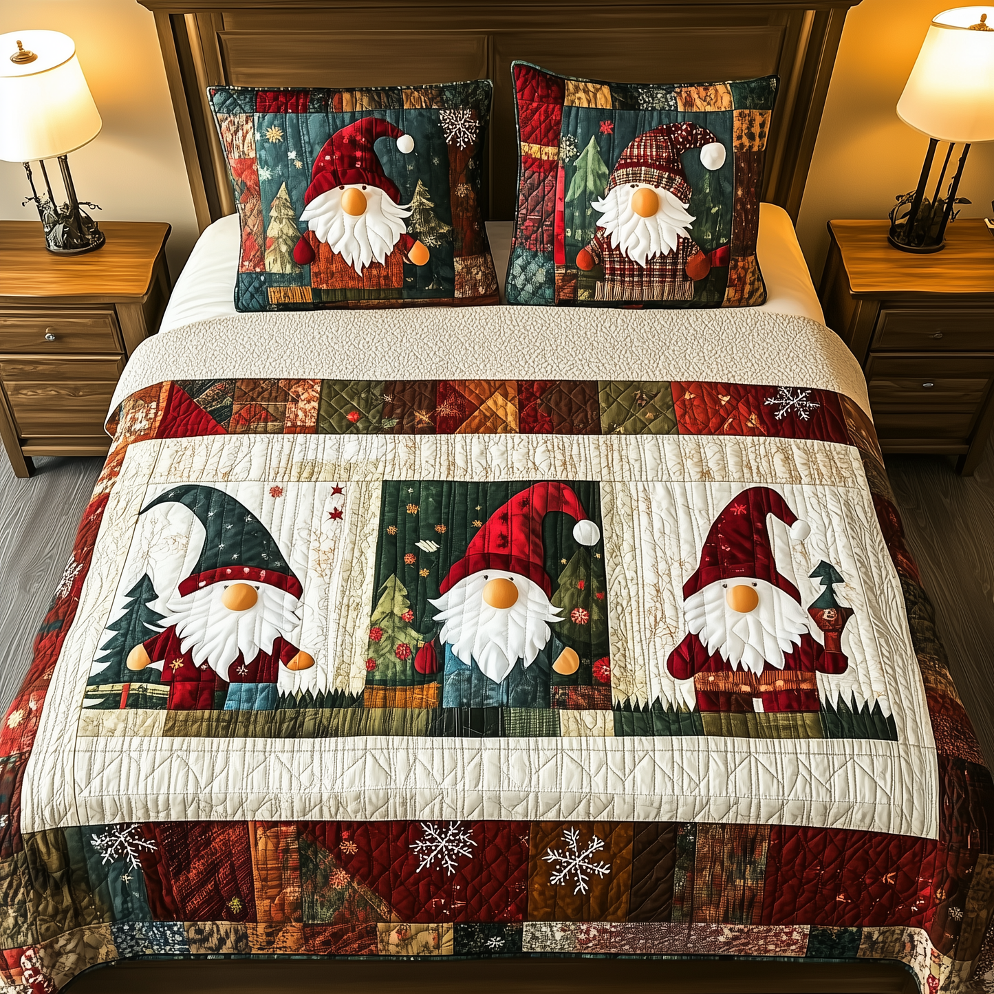 Christmas Gnomes 3-Piece Quilted Bedding Set GFTOTP792