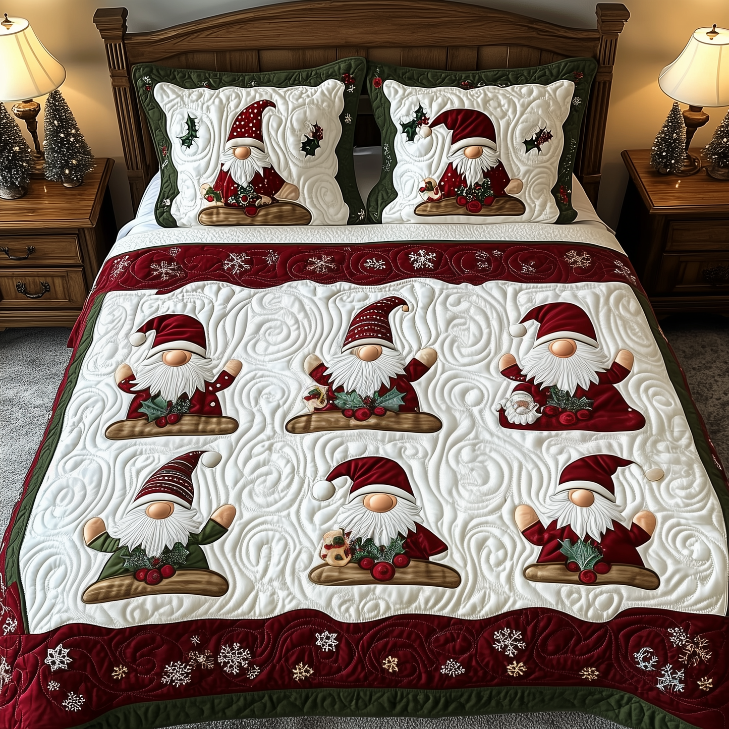 Christmas Gnomes 3-Piece Quilted Bedding Set GFTOTP793