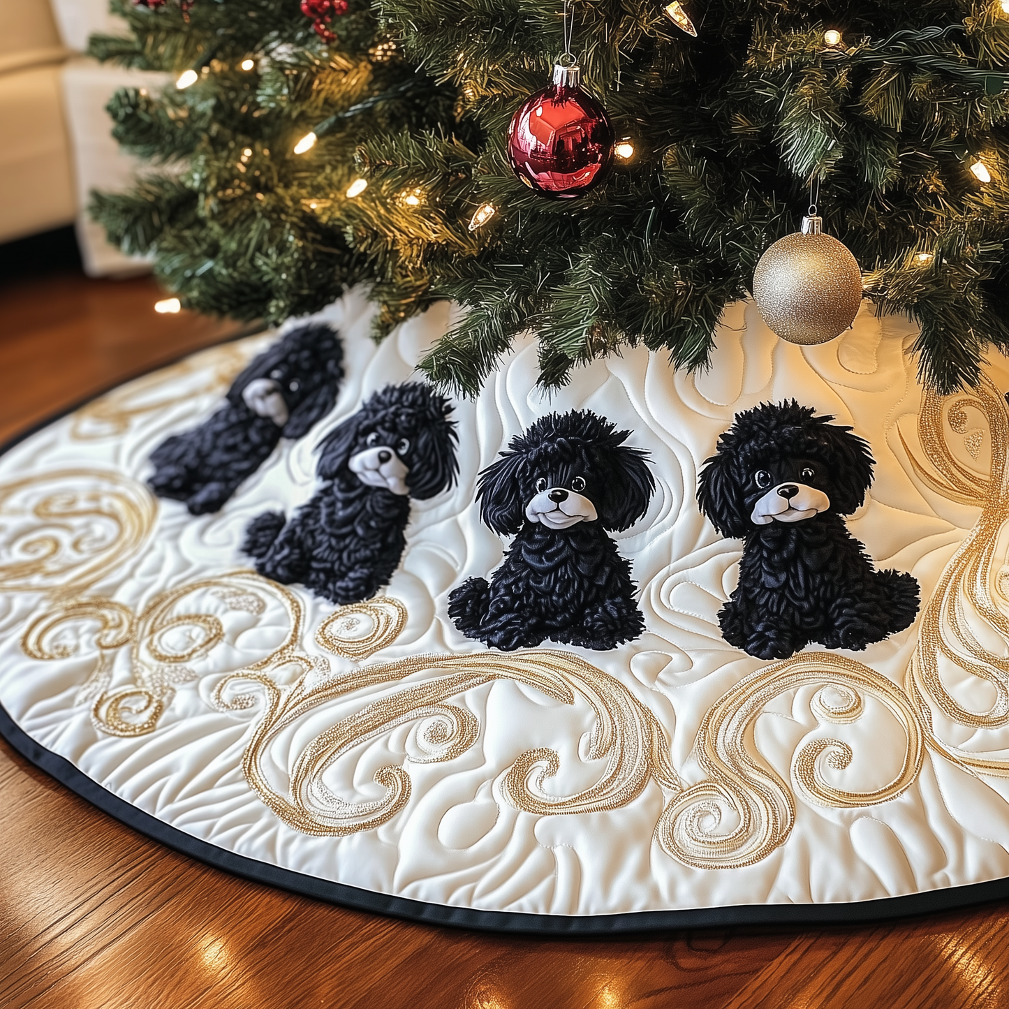 Black Poodle Quilted Tree Skirt GFTOTP803