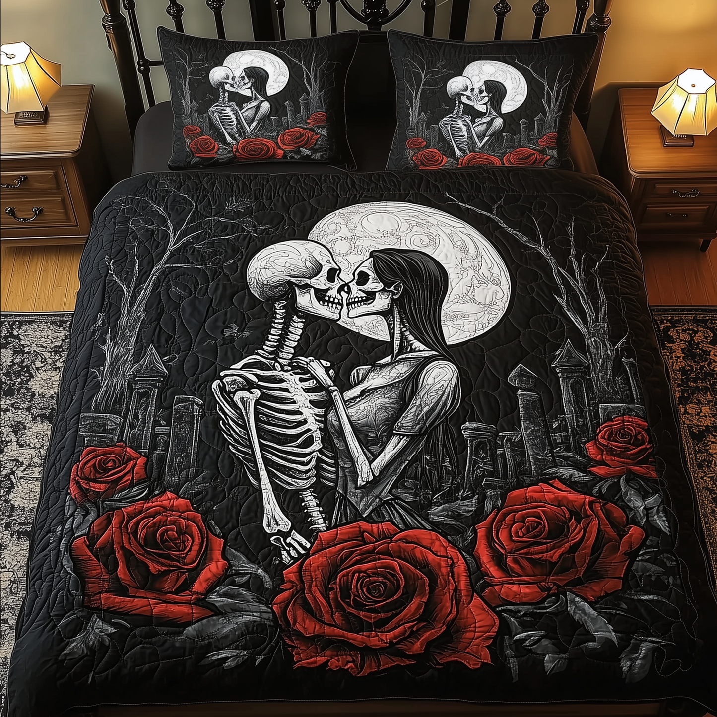 Skull Couple 3-Piece Quilted Bedding Set GFTOTP815