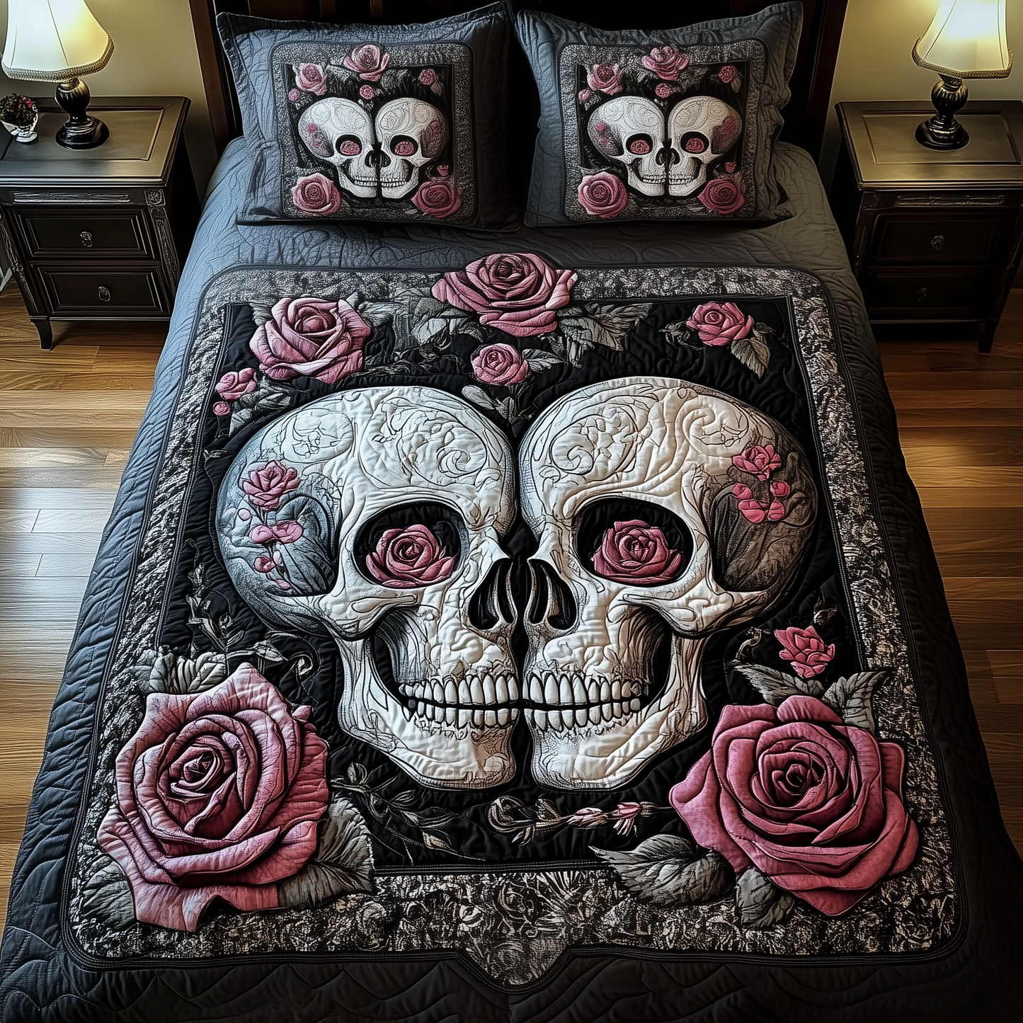 Skull Couple 3-Piece Quilted Bedding Set GFTOTP817