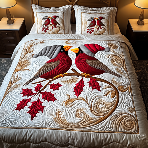 Red Cardinal Couple 3-Piece Quilted Bedding Set GFTOTP821