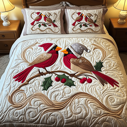 Red Cardinal Couple 3-Piece Quilted Bedding Set GFTOTP822