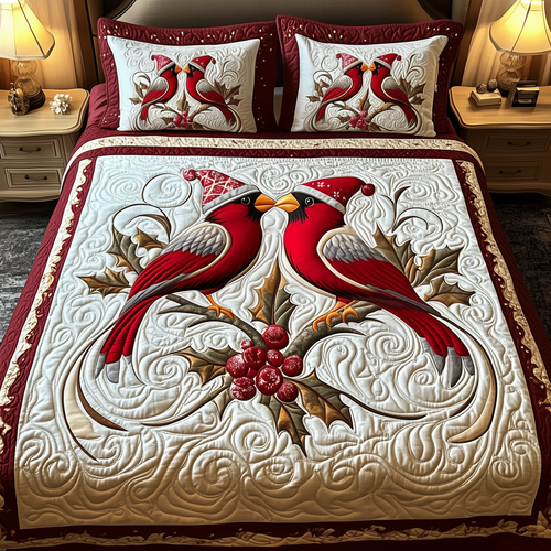 Red Cardinal Couple 3-Piece Quilted Bedding Set GFTOTP823