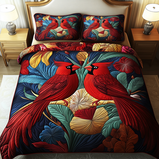 Red Cardinal Couple 3-Piece Quilted Bedding Set GFTOTP825