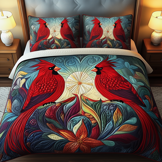 Red Cardinal Couple 3-Piece Quilted Bedding Set GFTOTP826