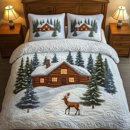 Festive Snowy Log Cabin 3-Piece Quilted Bedding Set GFTOTP827