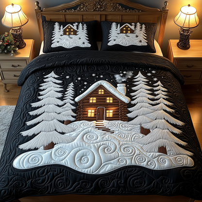 Festive Snowy Log Cabin 3-Piece Quilted Bedding Set GFTOTP830