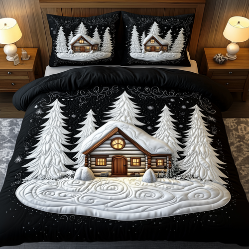 Festive Snowy Log Cabin 3-Piece Quilted Bedding Set GFTOTP832