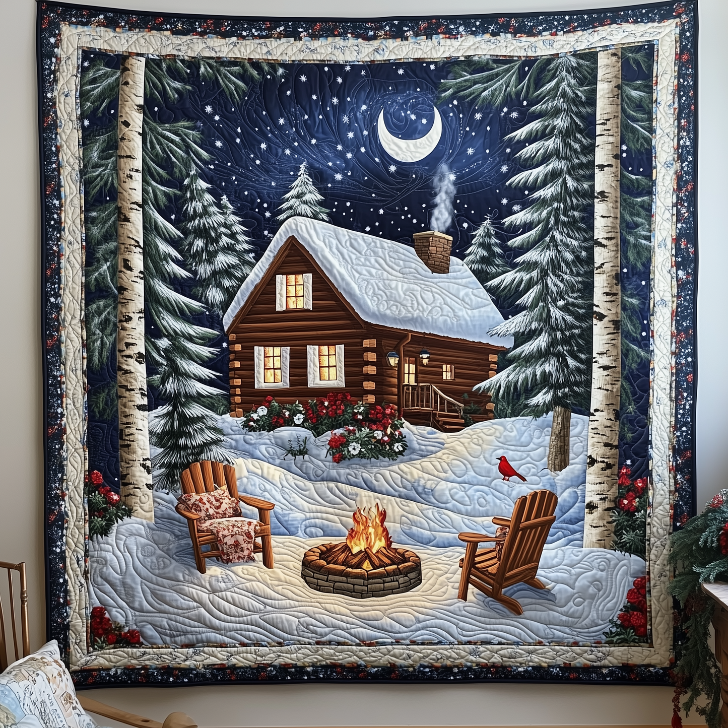 Festive Snowy Log Cabin Quilted Blanket GFTOTP843