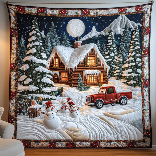 Festive Snowy Log Cabin Quilted Blanket GFTOTP845