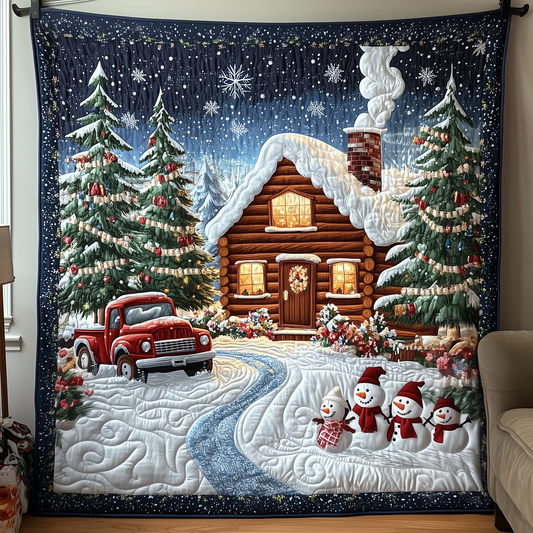 Festive Snowy Log Cabin Quilted Blanket GFTOTP846