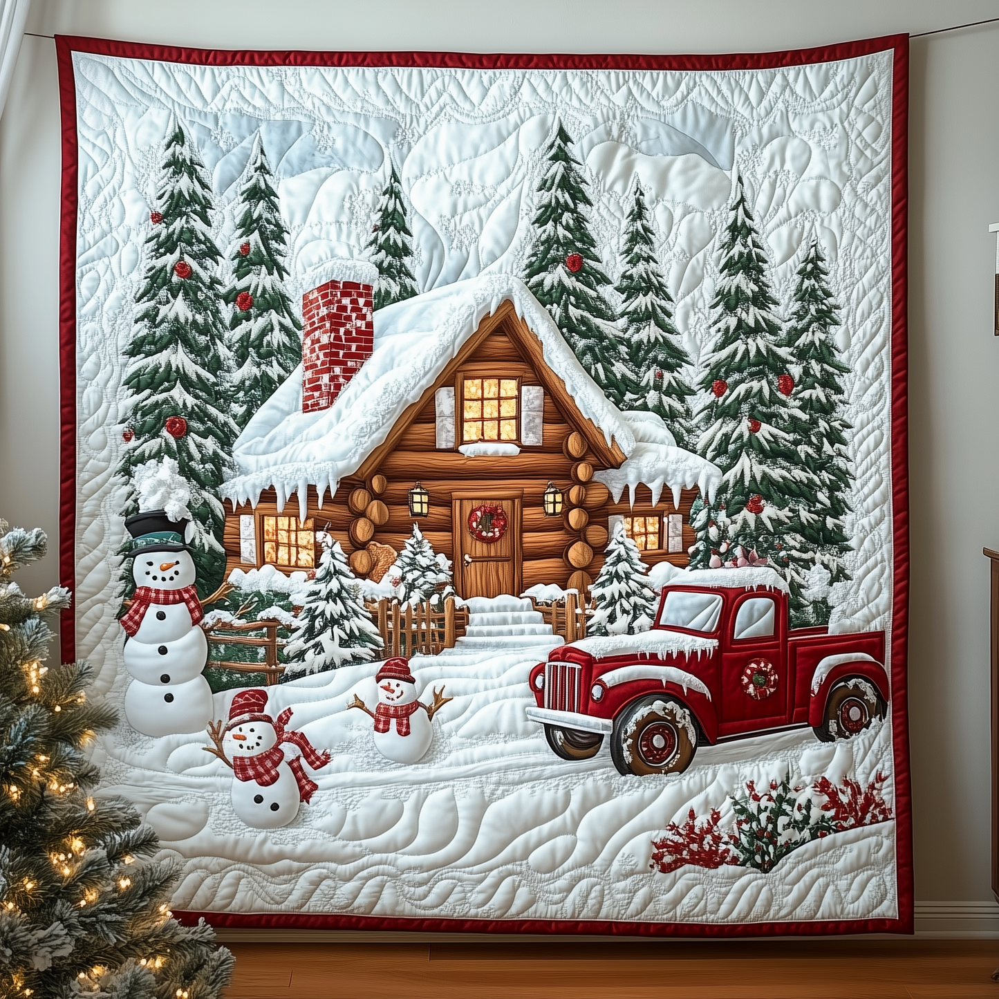 Festive Snowy Log Cabin Quilted Blanket GFTOTP847