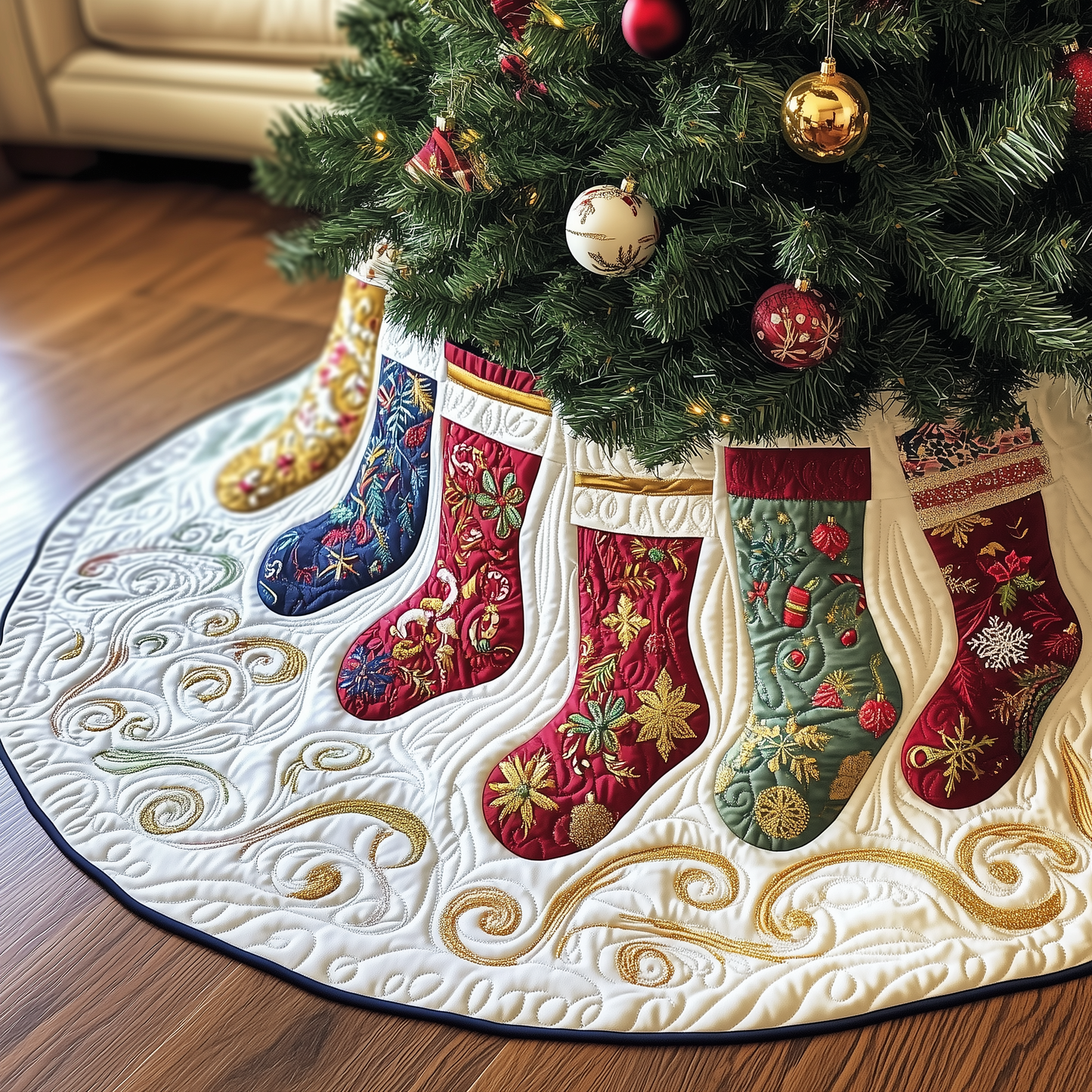 Christmas Stockings Quilted Tree Skirt GFTOTP881