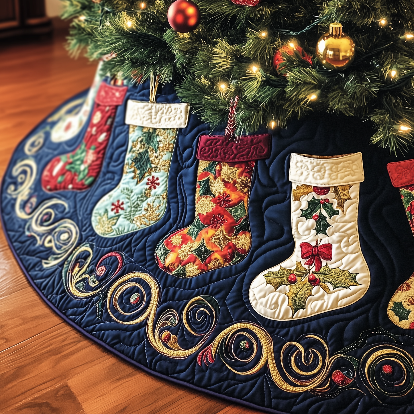 Christmas Stockings Quilted Tree Skirt GFTOTP887