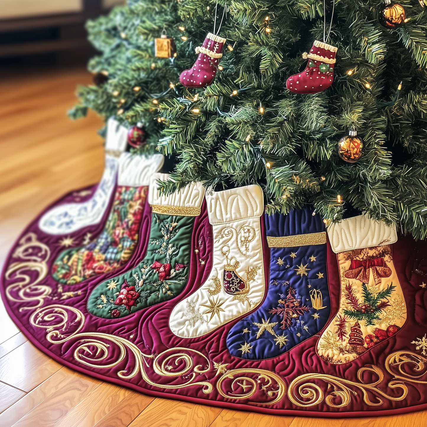 Christmas Stockings Quilted Tree Skirt GFTOTP888