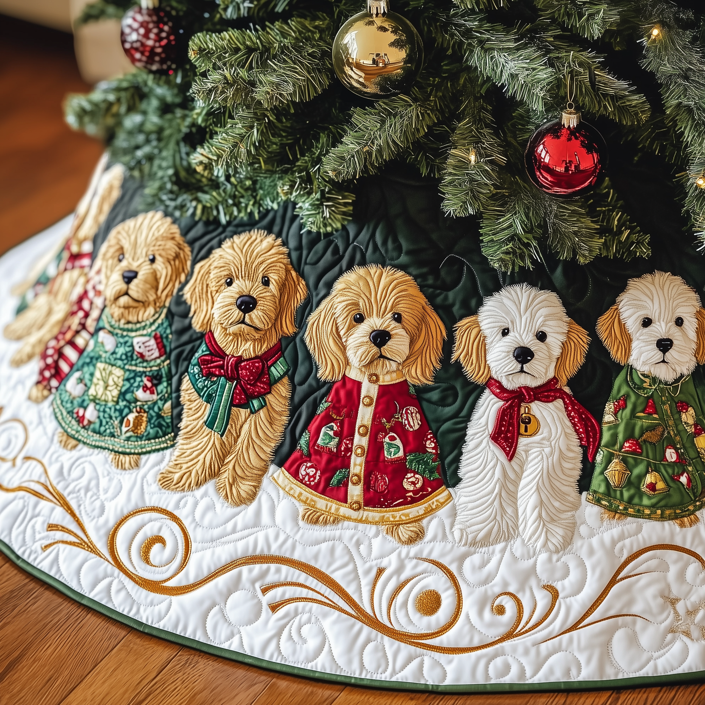 Christmas Goldendoodle Quilted Tree Skirt GFTOTP913