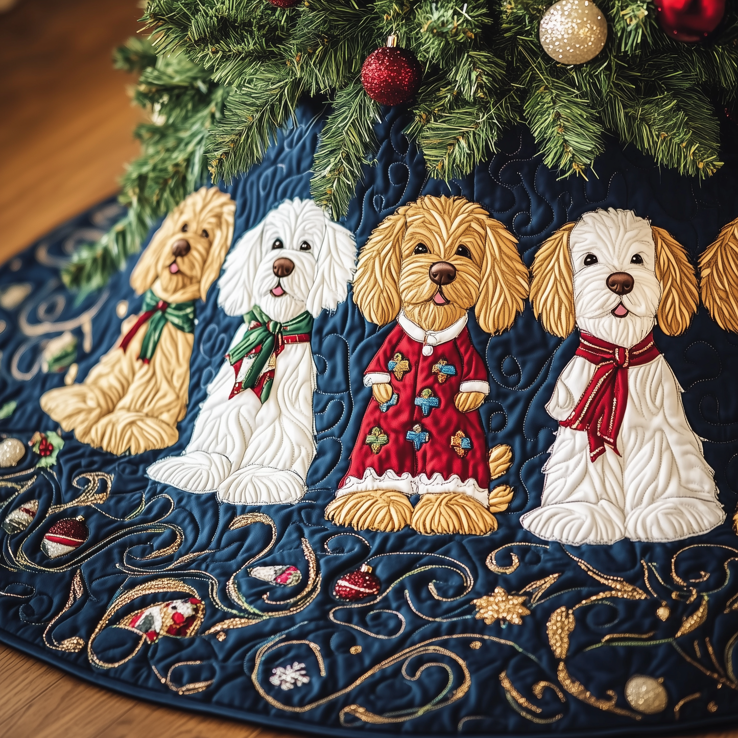 Christmas Goldendoodle Quilted Tree Skirt GFTOTP915