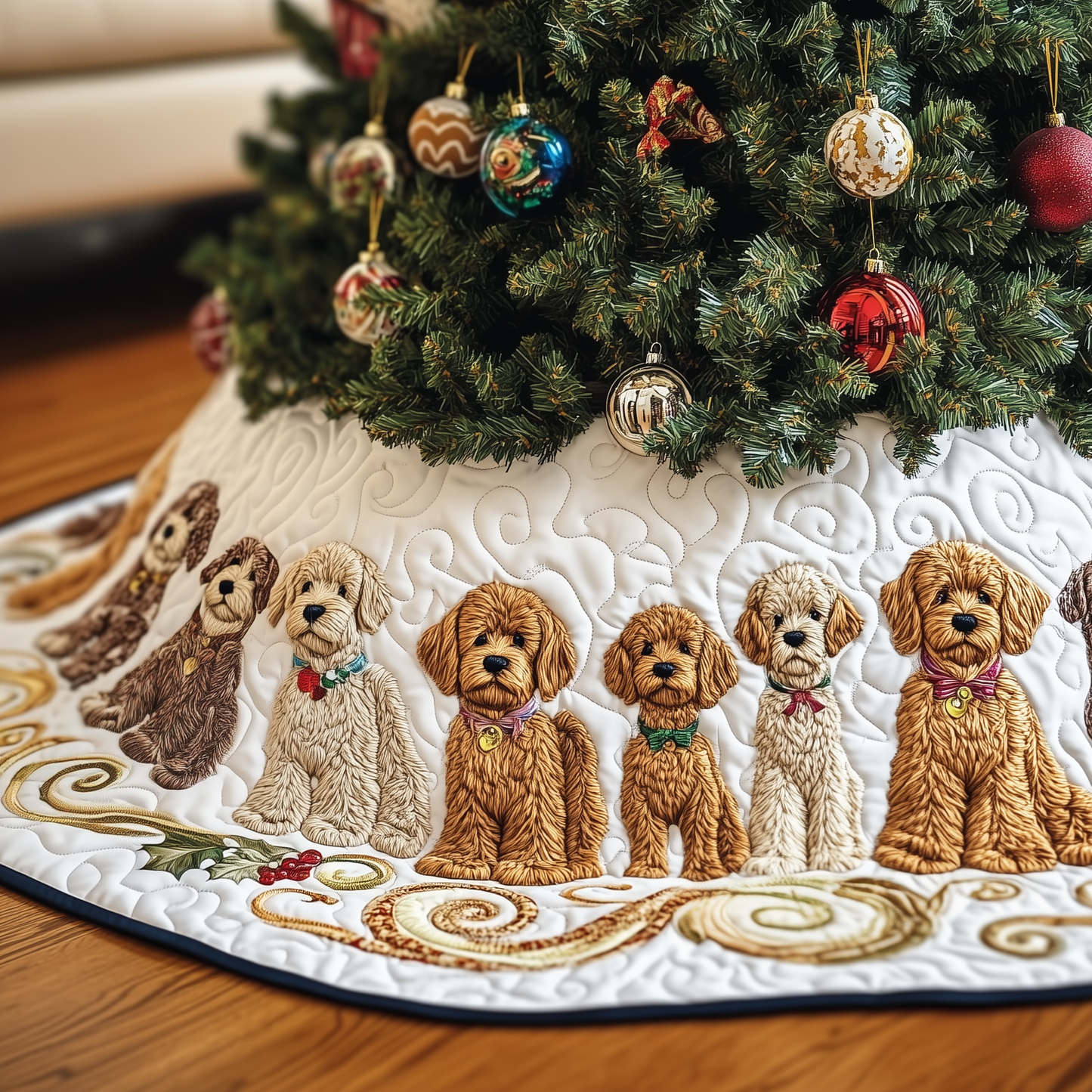 Christmas Goldendoodle Quilted Tree Skirt GFTOTP916