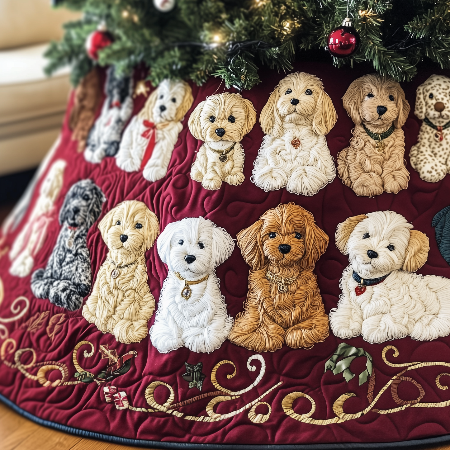 Christmas Goldendoodle Quilted Tree Skirt GFTOTP920