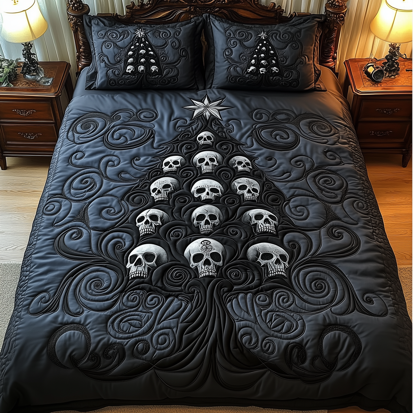 Dark Christmas Skull 3-Piece Quilted Bedding Set GFTOTP945