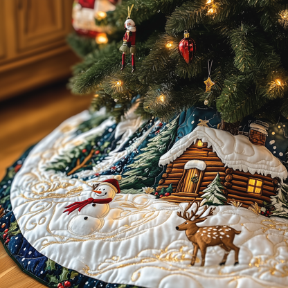 Vintage Snowy Cabin Quilted Tree Skirt GFTOTP968