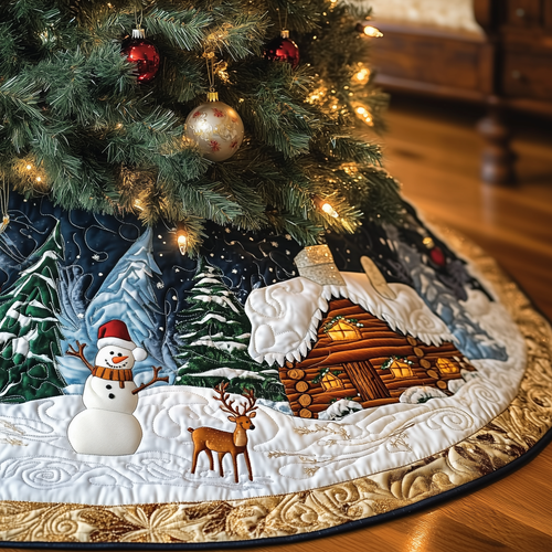 Vintage Snowy Cabin Quilted Tree Skirt GFTOTP970