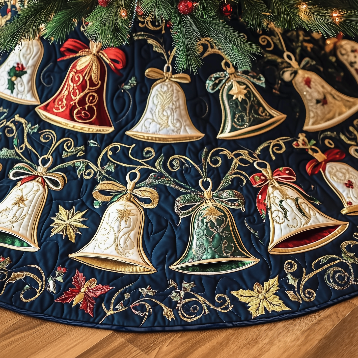 Vintage Christmas Bells Quilted Tree Skirt GFTOTP979