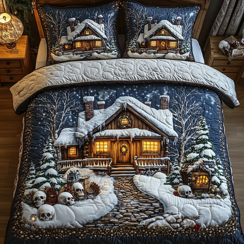 Skull Snow Cabin 3-Piece Quilted Bedding Set GFTOTP985