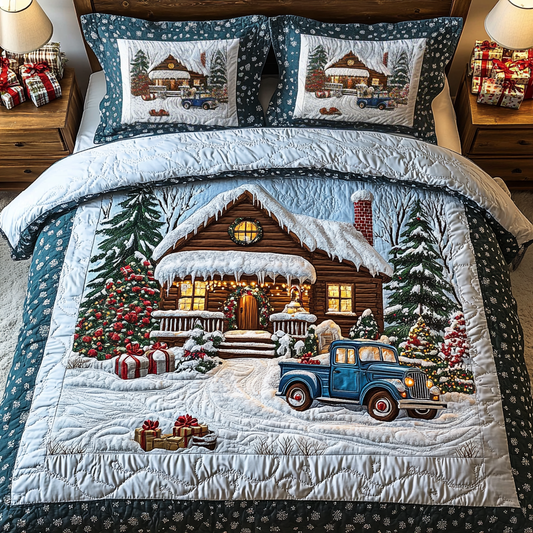 Vintage Snow Cabin 3-Piece Quilted Bedding Set GFTOTP986