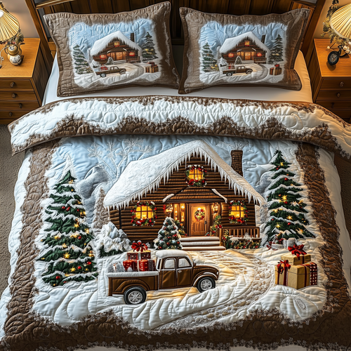 Vintage Snow Cabin 3-Piece Quilted Bedding Set GFTOTP988