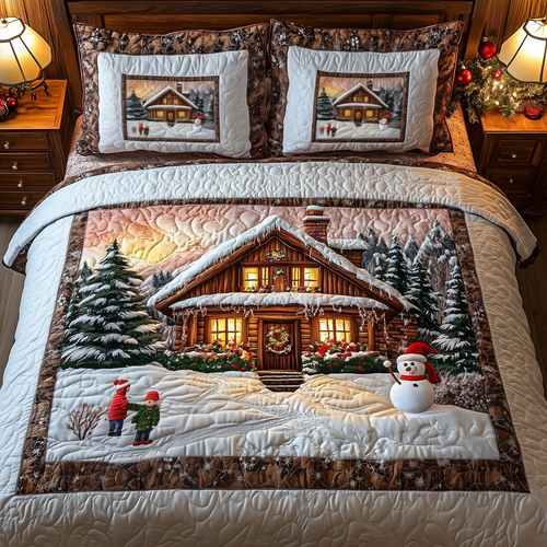 Vintage Snow Cabin 3-Piece Quilted Bedding Set GFTOTP991