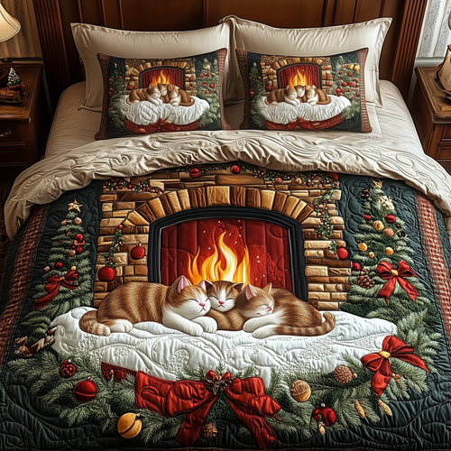 Cats by Fireplace 3-Piece Quilted Bedding Set GFTOTP999