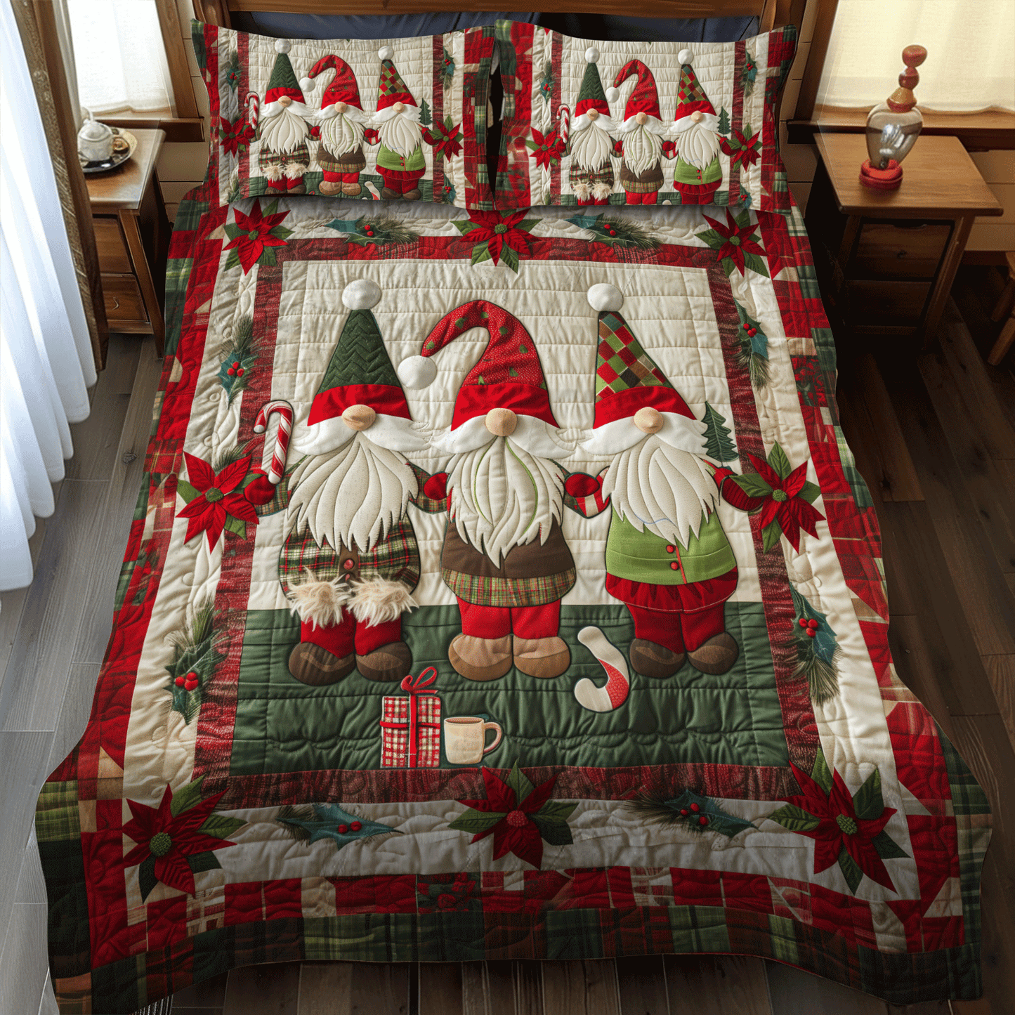 Gnome Parade 3-Piece Quilted Bedding Set NCU0TH1062