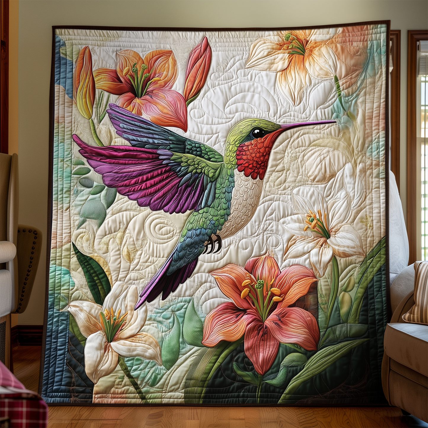 Floral Hummingbird Quilted Blanket UHDRSTL090