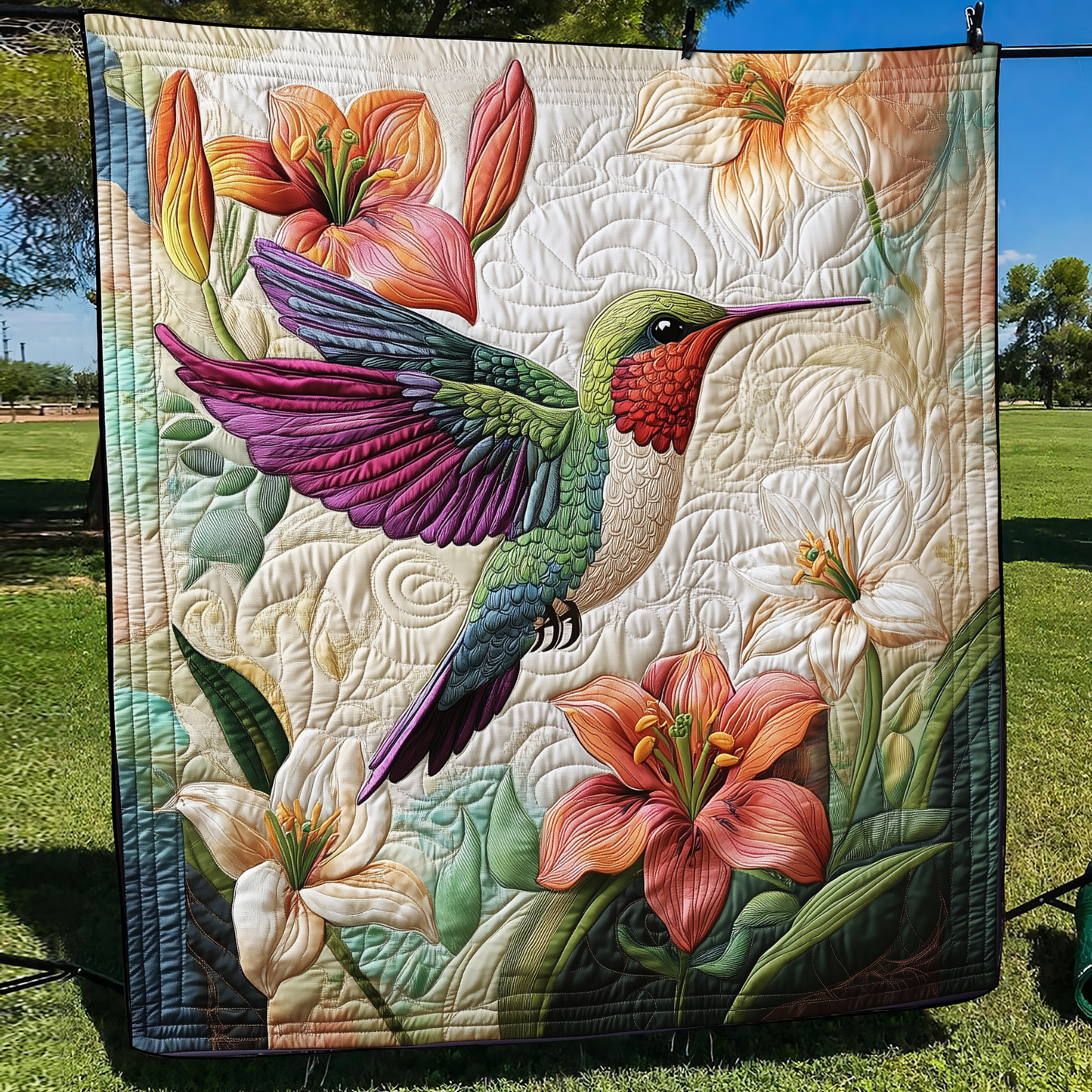 Floral Hummingbird Quilted Blanket UHDRSTL090