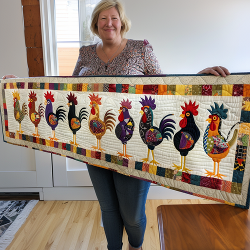 Rooster Parade Quilted Table Runner NCU0TH595