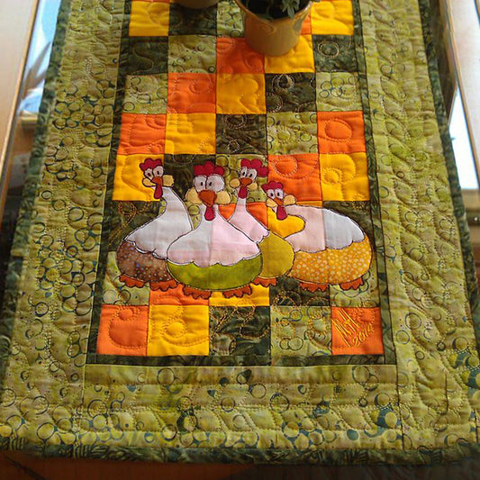 Spring Greens Chicken Quilted Table Runner NCU0TH521