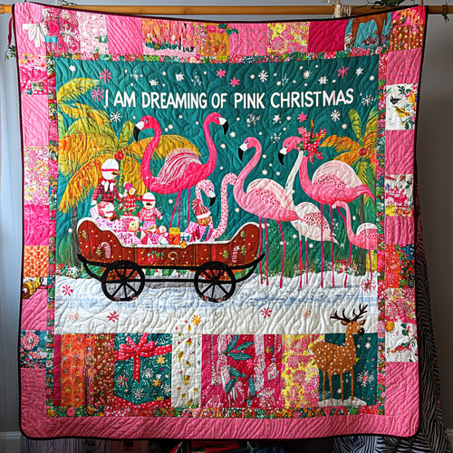 I'm Dreaming Of A Pink Christmas Flamingo Quilted Blanket CFMNL02