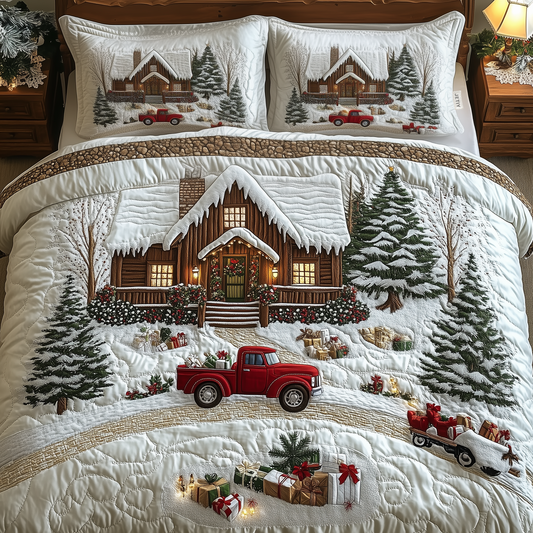 Peaceful Snow Cabin 3-Piece Quilted Bedding Set GFTOHD705